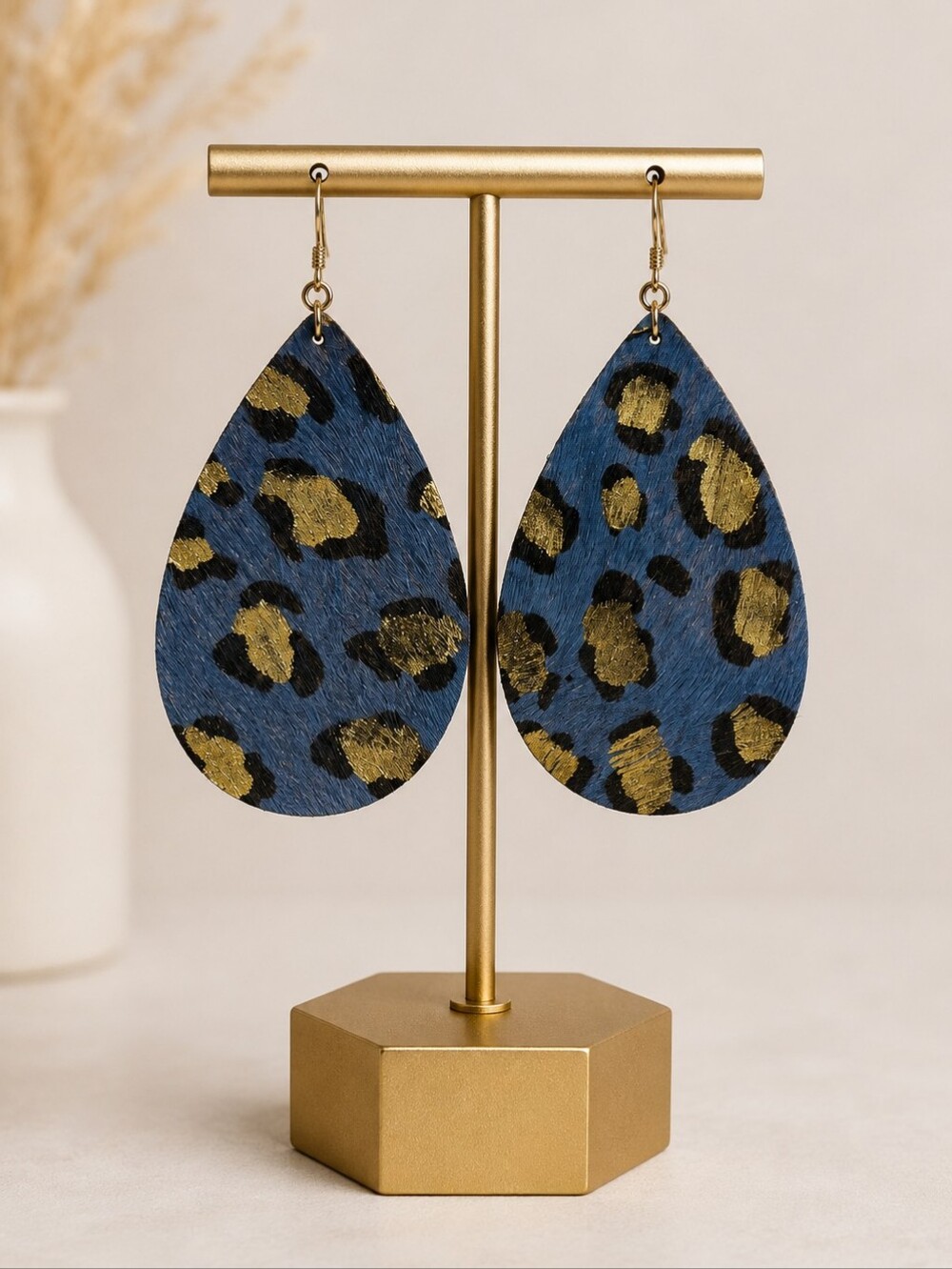 No.3 Blue & Gold Leopard Teardrop Earrings - NWT